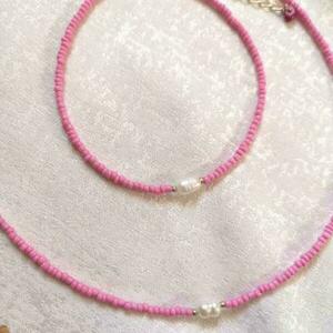 Κολιέ με ροζ miyuki χάντρες και μαργαριτάρι - μαργαριτάρι, γυναικεία, miyuki delica, κοντά, seed beads, φθηνά - 3