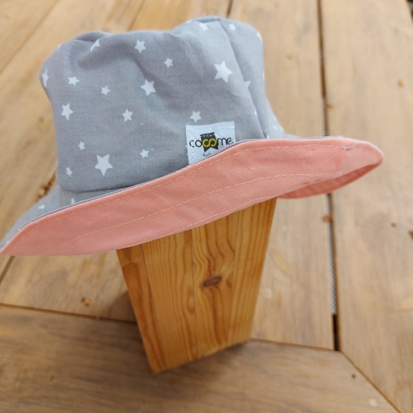 Καπέλο γκρι αστέρια, διπλής όψης, χειροποίητο, μέγεθος 1-2 ετών - κορίτσι, δώρο, απαραίτητα καλοκαιρινά αξεσουάρ, βρεφικά, καπέλα - 3