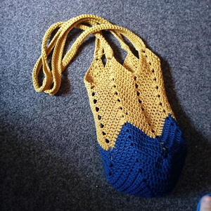 Πλεκτη tote bag μπλε με μουσταρδι - νήμα, ώμου, tote, πλεκτές τσάντες, δώρα για γυναίκες - 4