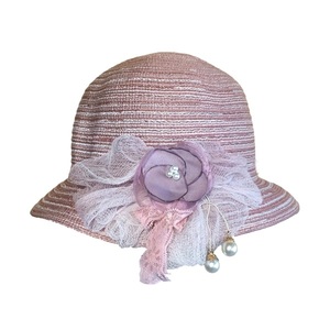 Ψάθινο διακοσμημένο με σύνθεση ροζ αντίκ γυναικείο καπέλο - λουλούδια, romantic, δώρα για γυναίκες, ψάθινα
