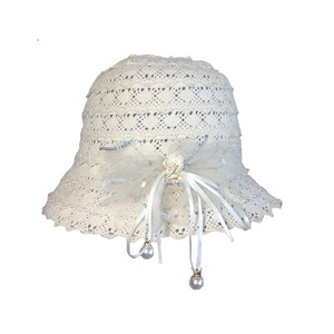 Γυναικείο καπέλο από εκρού δαντέλα με διακόσμηση - λουλούδια, romantic, δώρα για γυναίκες, ψάθινα