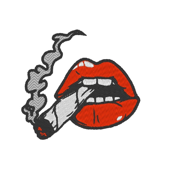 Βαμβακερό μπλουζάκι με κεντητό σχέδιο Κέντημα art noir χείλη με τσιγάρο - βαμβάκι, κεντητά - 2