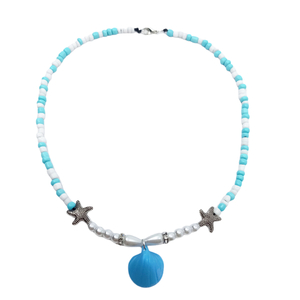 "Αφροδίτη" γαλάζιο κοντό κολιέ με χάντρες - κοχύλι, πηλός, χάντρες, κοντά, πέρλες