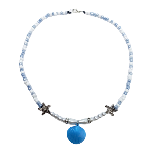 "Αφροδίτη" μπλε κοντό κολιέ με χάντρες - κοχύλι, πηλός, χάντρες, κοντά, πέρλες