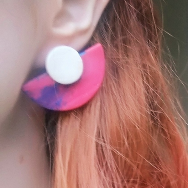 Abstract earrings - πηλός, καρφωτά, ατσάλι, μεγάλα - 3