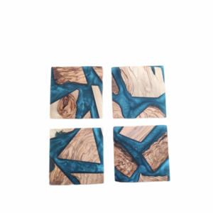 Σουβέρ από υγρό γυαλί (Blue) - ξύλο, γυαλί
