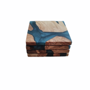 Σουβέρ από υγρό γυαλί (Blue) - ξύλο, γυαλί - 2