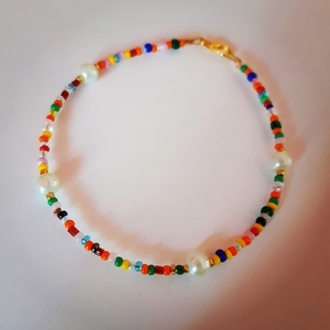 Colourful anklet with pearls! - χάντρες, πέρλες, ποδιού, αυξομειούμενα