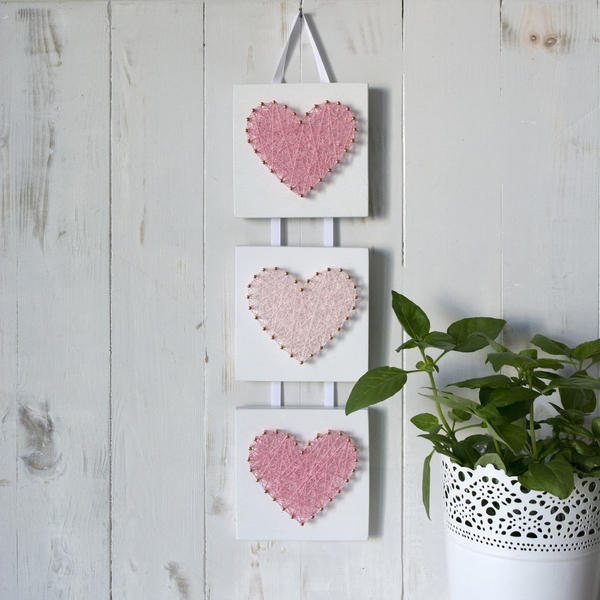 Ξύλινο διακοσμητικό με ροζ καρδιές - δώρο αγάπης - καρδιά, δώρο, διακοσμητικά, δώρα αγίου βαλεντίνου - 2