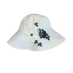 Βαμβακερό λευκό πουά γυναικείο καπέλο διακοσμημένο με δαντέλες - ύφασμα, δαντέλα, romantic