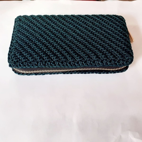 Χειροποίητο πλεκτό μοναδικό πορτοφόλι με φερμουάρ (20εκ*11εκ) - δέρμα, πορτοφόλια