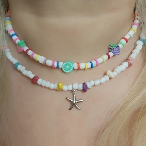 Κολιέ με ατσάλινο Αστερία, seed beads και πολύχρωμο χαολίτη. - ημιπολύτιμες πέτρες, χάντρες, κοντά, boho, seed beads - 3