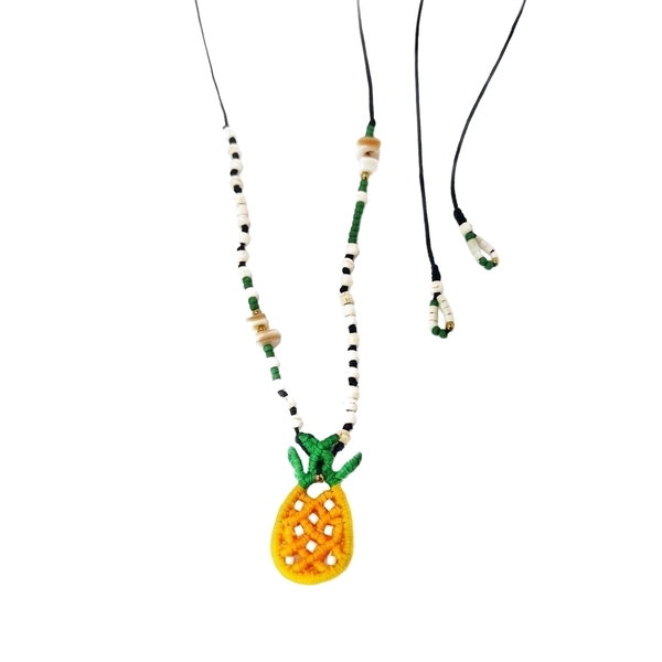 Pineapple necklace, μακραμε κολιε ανανάς με χάντρες - κοχύλι, μακραμέ, μακριά