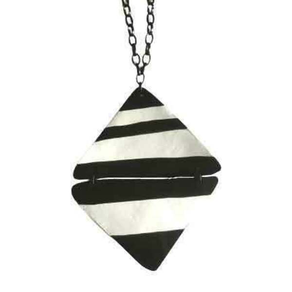 BLACK AND WHITE NECKLACE 1 - πηλός, μακριά, μεγάλα