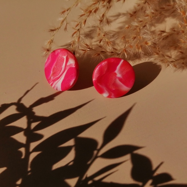 Σετ από 3 καρφωτά πολύχρωμα σκουλαρίκια από πηλό - πηλός, λουλούδι, καρφωτά, μικρά, ατσάλι - 3