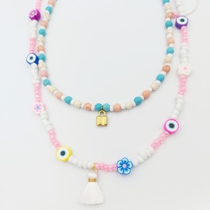 Μακρύ κολιέ με seed beads, πολύχρωμα φίμο και μεταξωτή φουντίτσα. - μάτι, χάντρες, μακριά, boho, candy - 3