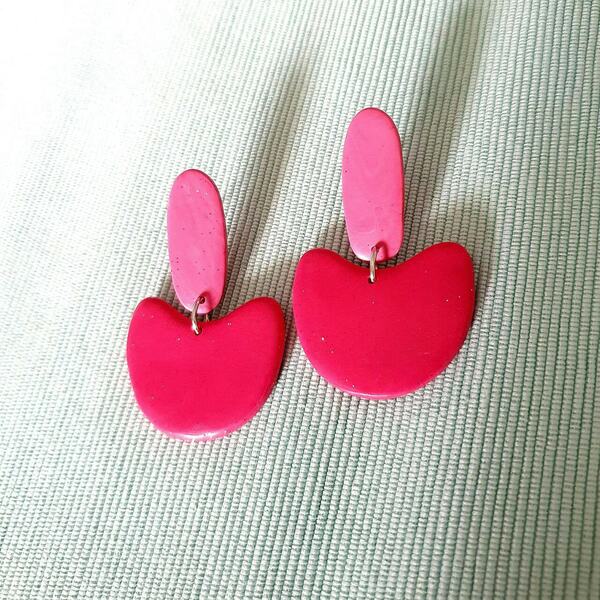 Ροζ σκουλαρίκια απο πηλό - γυναικεία, πηλός, καθημερινό - 2