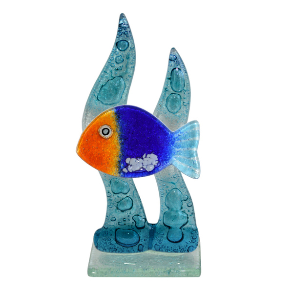 Γυάλινο Διακοσμητικό Βυθός 17χ10χ5 μπλε - amythito 035434707 - γυαλί, ψάρι, διακοσμητικά