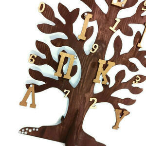 Δώρο δασκάλας διακοσμητικό ξύλινο δέντρο 30x22cm καφέ χρώμα με ξύλινα γράμματα,αριθμούς και πέρλες - διακοσμητικά - 4