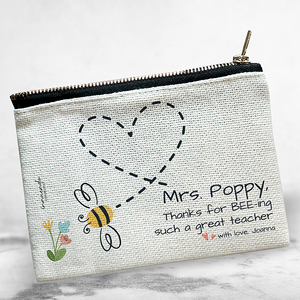 Γυναικείο Πορτοφολάκι Μελισσούλα για την Δασκάλα με Όνομα και Ευχή - σχολικό, personalised, δώρα για δασκάλες, προσωποποιημένα