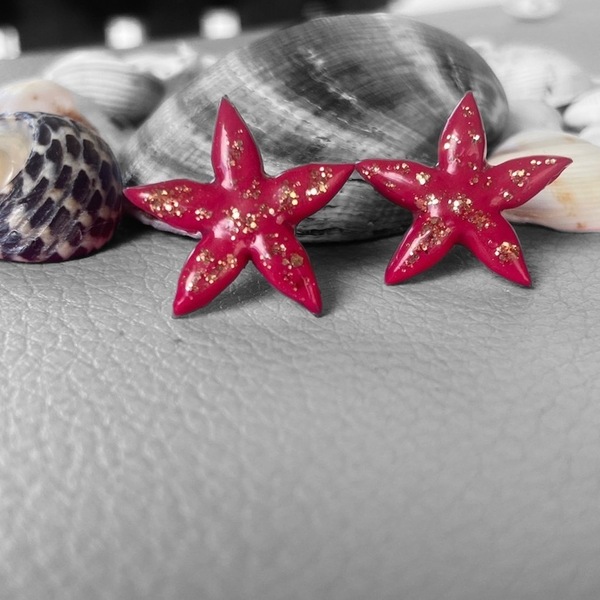 Καρφωτά σκουλαρίκια από πολυμερή πηλό/ “Starfish “ - πηλός, καρφωτά, μικρά - 3
