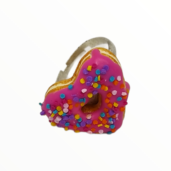 Χειροποίητο Δαχτυλίδι donuts καρδιά,κοσμήματα απομίμησης φαγητών, χειροποίητα κοσμήματα μινιατούρες πολυμερικού πηλού Mimitopia - καρδιά, πηλός, boho, αυξομειούμενα - 5