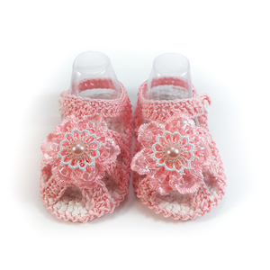 Πλεκτά ροζ καλοκαιρινά παπουτσάκια για κορίτσια/ παπούτσια για μωρά με λουλούδια/ 0-12/ Crochet pink summer booties for girls - κορίτσι, δώρο για νεογέννητο, βρεφικά ρούχα