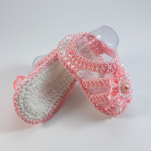 Πλεκτά ροζ καλοκαιρινά παπουτσάκια για κορίτσια/ παπούτσια για μωρά με λουλούδια/ 0-12/ Crochet pink summer booties for girls - κορίτσι, δώρο για νεογέννητο, βρεφικά ρούχα - 3