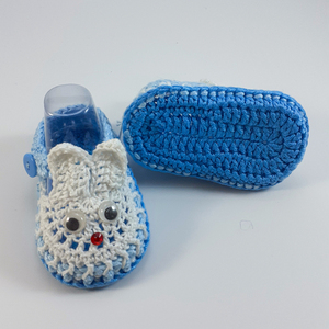 Πλεκτά μπλε-λευκά καλοκαιρινά παπούτσια για μωρά/ κουνελάκια/ 0-12/ Crochet blue-white Summer booties for a babies/ bunnies - αγόρι, βρεφικά ρούχα - 2
