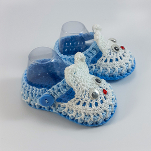 Πλεκτά μπλε-λευκά καλοκαιρινά παπούτσια για μωρά/ κουνελάκια/ 0-12/ Crochet blue-white Summer booties for a babies/ bunnies - αγόρι, βρεφικά ρούχα - 3