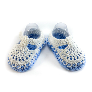 Πλεκτά μπλε-λευκά καλοκαιρινά παπούτσια για μωρά/ 0-12/ Crochet blue-white Summer booties for a babies/ - αγόρι, βρεφικά ρούχα