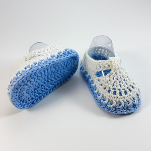 Πλεκτά μπλε-λευκά καλοκαιρινά παπούτσια για μωρά/ 0-12/ Crochet blue-white Summer booties for a babies/ - αγόρι, βρεφικά ρούχα - 3