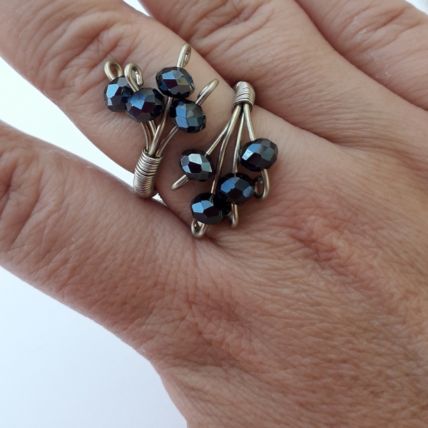 Δαχτυλίδι με αζαρντό και μαύρες χάντρες - αλπακάς, μεγάλα, αυξομειούμενα - 4
