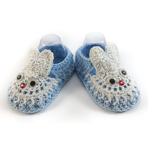 Πλεκτά γαλάζια-λευκά καλοκαιρινά παπούτσια για μωρά/ κουνελάκια/ 0-12/ Crochet blue-white Summer booties for a babies/ bunnies - αγόρι, βρεφικά ρούχα