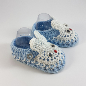 Πλεκτά γαλάζια-λευκά καλοκαιρινά παπούτσια για μωρά/ κουνελάκια/ 0-12/ Crochet blue-white Summer booties for a babies/ bunnies - αγόρι, βρεφικά ρούχα - 2