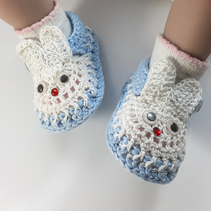 Πλεκτά γαλάζια-λευκά καλοκαιρινά παπούτσια για μωρά/ κουνελάκια/ 0-12/ Crochet blue-white Summer booties for a babies/ bunnies - αγόρι, βρεφικά ρούχα - 4