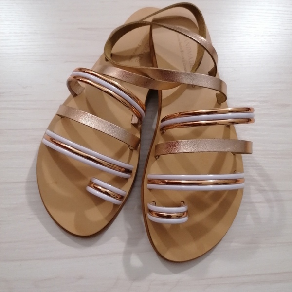 Woman sandal - δέρμα, αρχαιοελληνικό, φλατ, ankle strap