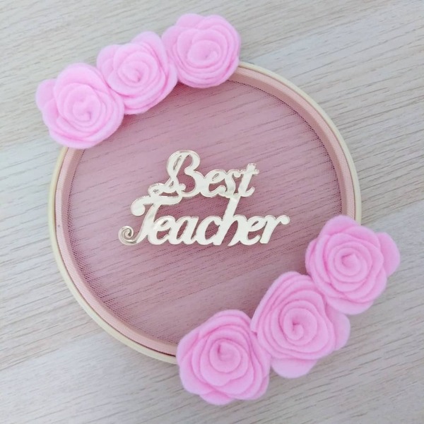 Ξύλινο τελάρο Best Teacher - τριαντάφυλλο, τελάρα κεντήματος - 2