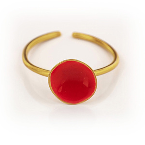 Small Color Happy Ring- Επίχρυσο Δαχτυλίδι από ασήμι 925 με κόκκινο μικρό κύκλο - χρωματιστό, επιχρυσωμένα, μικρά, boho, αυξομειούμενα