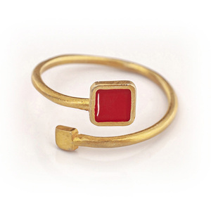 Επίχρυσο αυξομειούμενο Δαχτυλίδι από Ασήμι 925 με τετραγωνάκι σε κόκκινο χρώμα - επιχρυσωμένα, ασήμι 925, βεράκια, boho, αυξομειούμενα