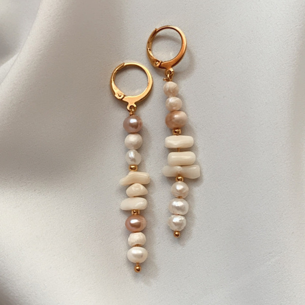 Σκουλαρίκια με μαργαριταρια - ημιπολύτιμες πέτρες, επιχρυσωμένα, μακριά, κρεμαστά, μεγάλα