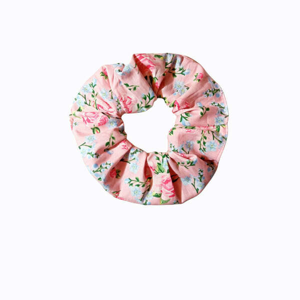 Κοκκαλάκι μαλλιών scrunchie ροζ floral - ύφασμα, λαστιχάκια μαλλιών