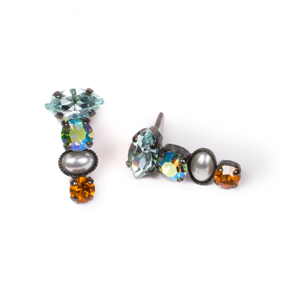 Καρφωτά Σκουλαρίκια με Κρυστάλλινες Πέτρες Crystal Blue /Crystal/ Pearl/ Gold - ημιπολύτιμες πέτρες, ορείχαλκος, μάτι, καρφωτά