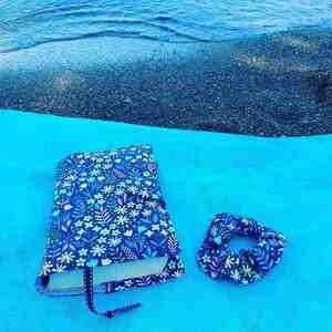 Υφασμάτινη θήκη βιβλίου / μυθιστορήματος μπλε λουλούδια - ύφασμα, βαμβάκι, θήκες βιβλίων - 3