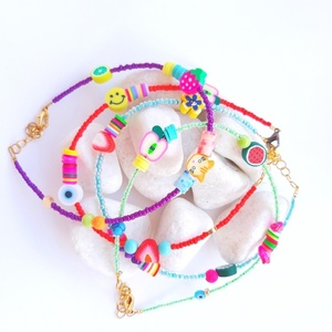Σετ 2 βραχιόλια για το πόδι juicy, anklet pair of two juicy - ημιπολύτιμες πέτρες, γυαλί, candy, ποδιού, φθηνά