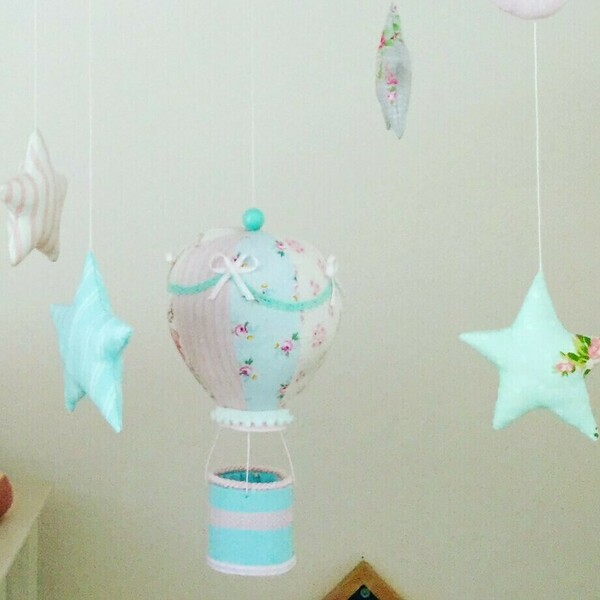 Μομπιλε σύννεφο με αερόστατο και αστέρια - διακοσμητικό, αερόστατο, μόμπιλε, βρεφικά, για παιδιά - 2