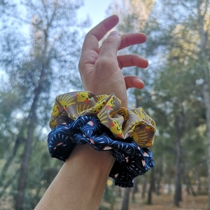 Λαστιχάκι μαλλιών scrunchies βαμβακερό μπλε ηλιοβασίλεμα 1τμχ medium size - ύφασμα, βαμβάκι, δώρα για γυναίκες, λαστιχάκια μαλλιών - 2