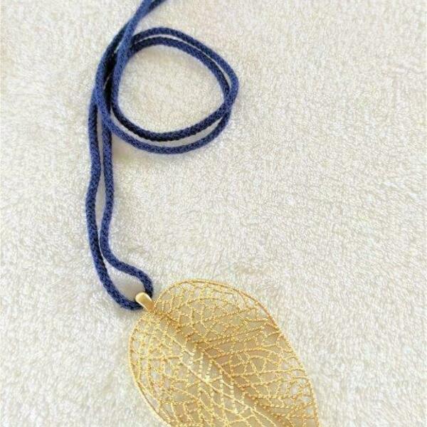 BOHO BLUE JEAN NECKLACE LEAF - ορείχαλκος, μακριά, boho