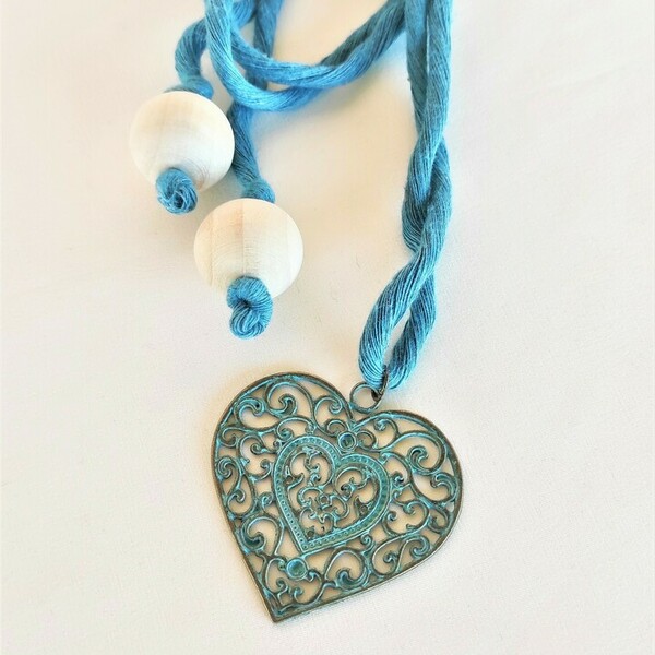 BOHO handmade summer necklace heart - ορείχαλκος, καρδιά, μακριά, boho