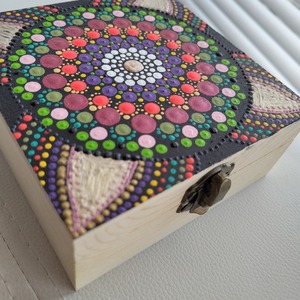 Κουτί ξύλινο ζωγραφισμένο στο χέρι με σχέδιο mandala 12*12*5 - ξύλο, κουτί, διακοσμητικά - 2